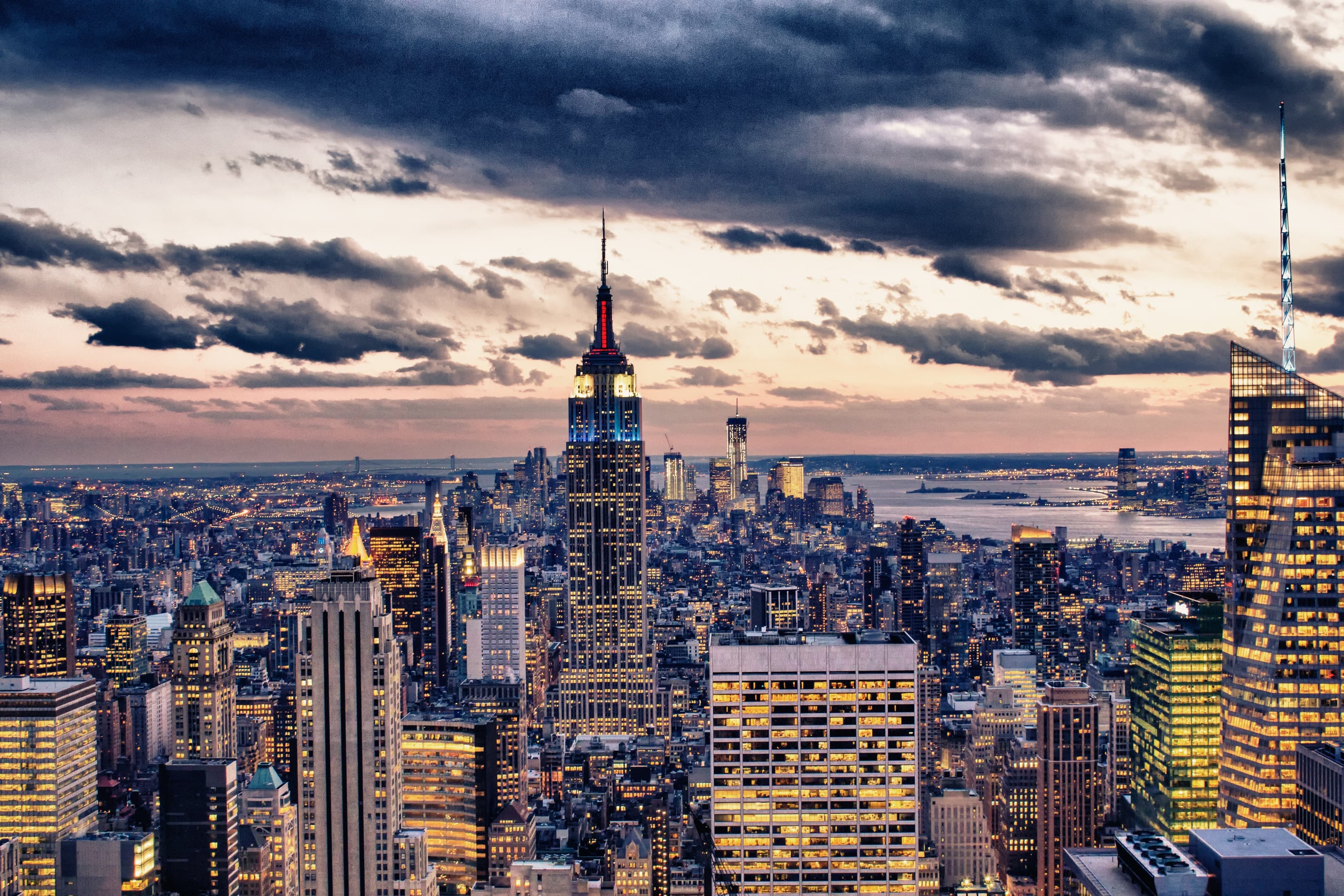 New York City skyline at dusk